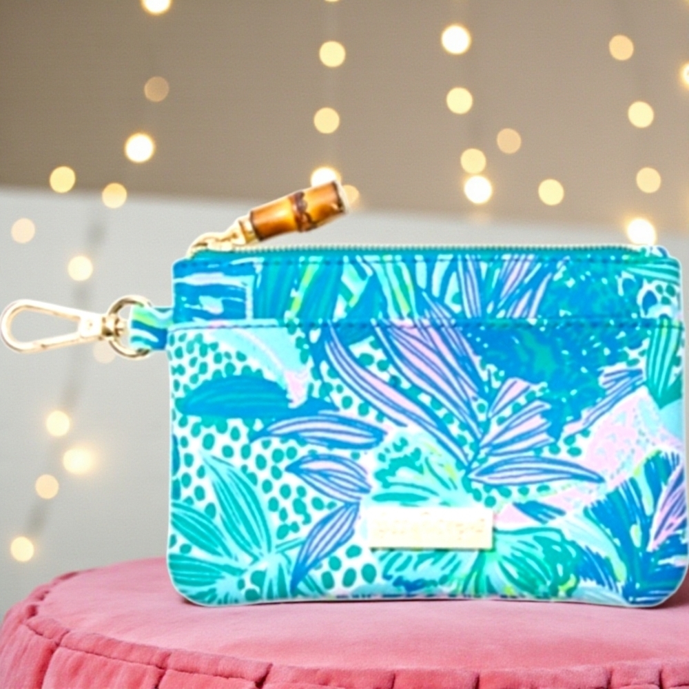 Lilly Pulitzer Zip Top Wallet, Botanical Green Holiday In The Sun!Bamboo Zipper!